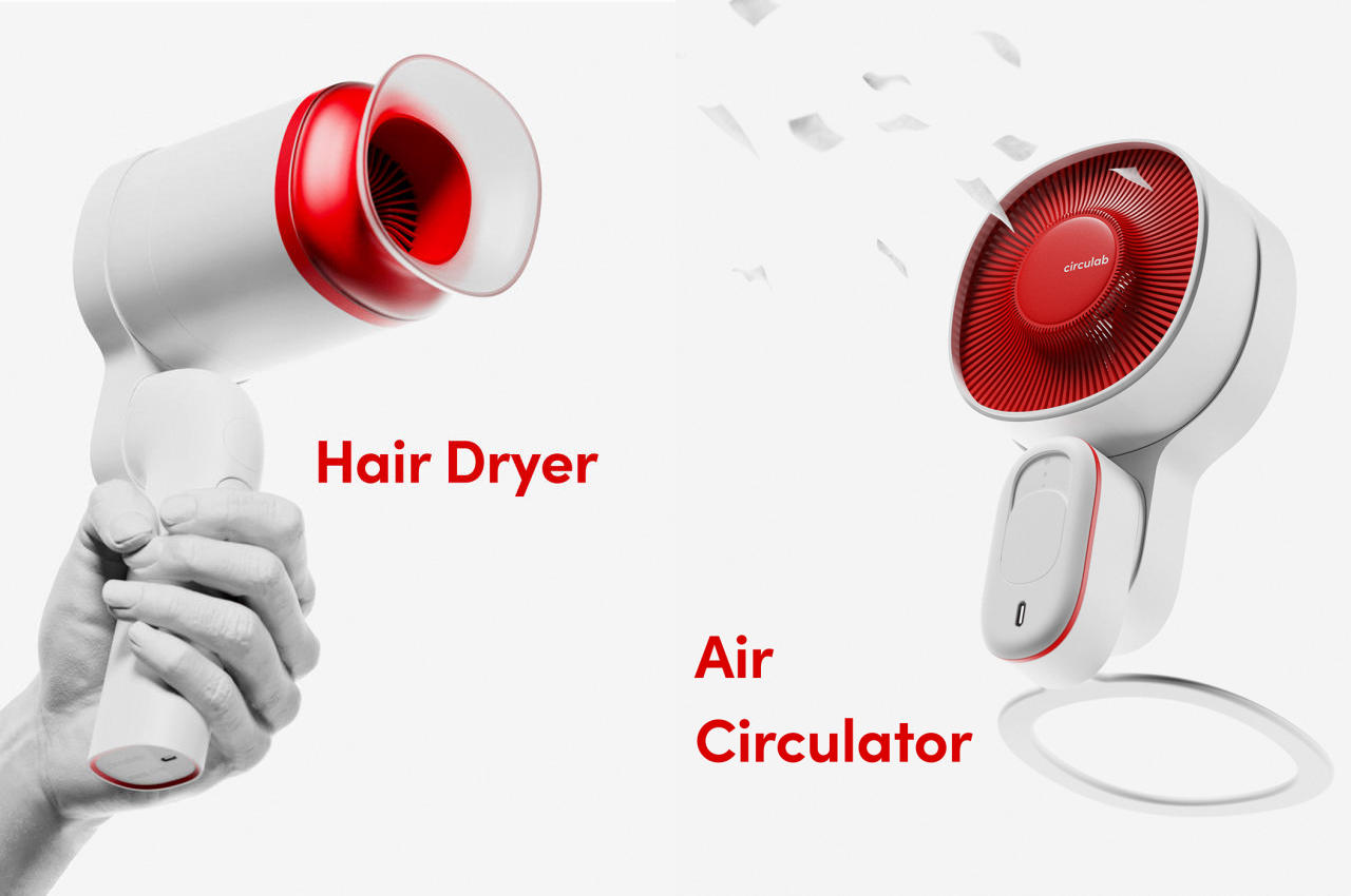 modularization，product design，sustainable，originality，hair drier，Air purification，gules，white，