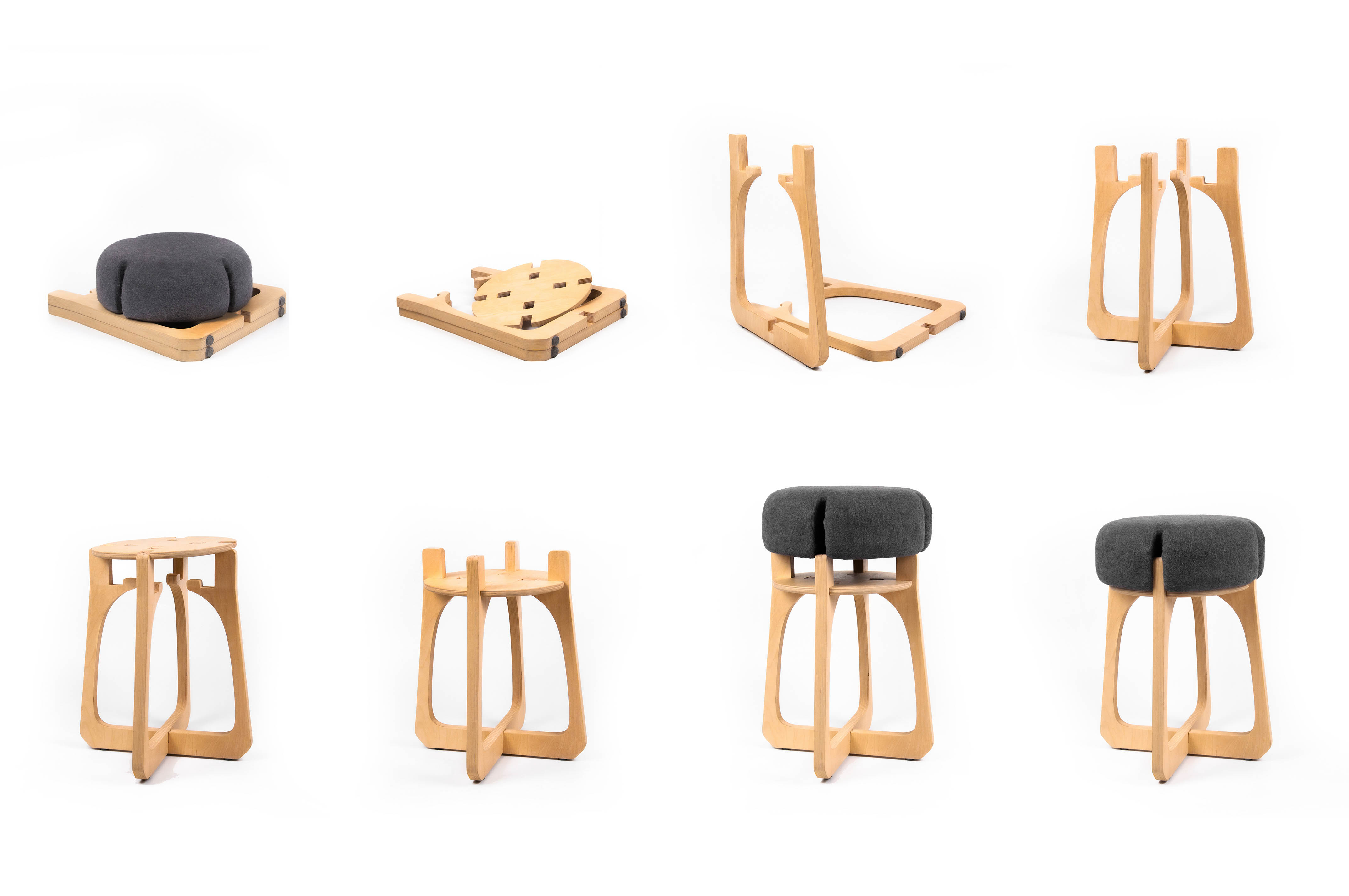 Mushroom，Stool，Mortise and tenon，Solid wood multilayer board，removable ，modern，