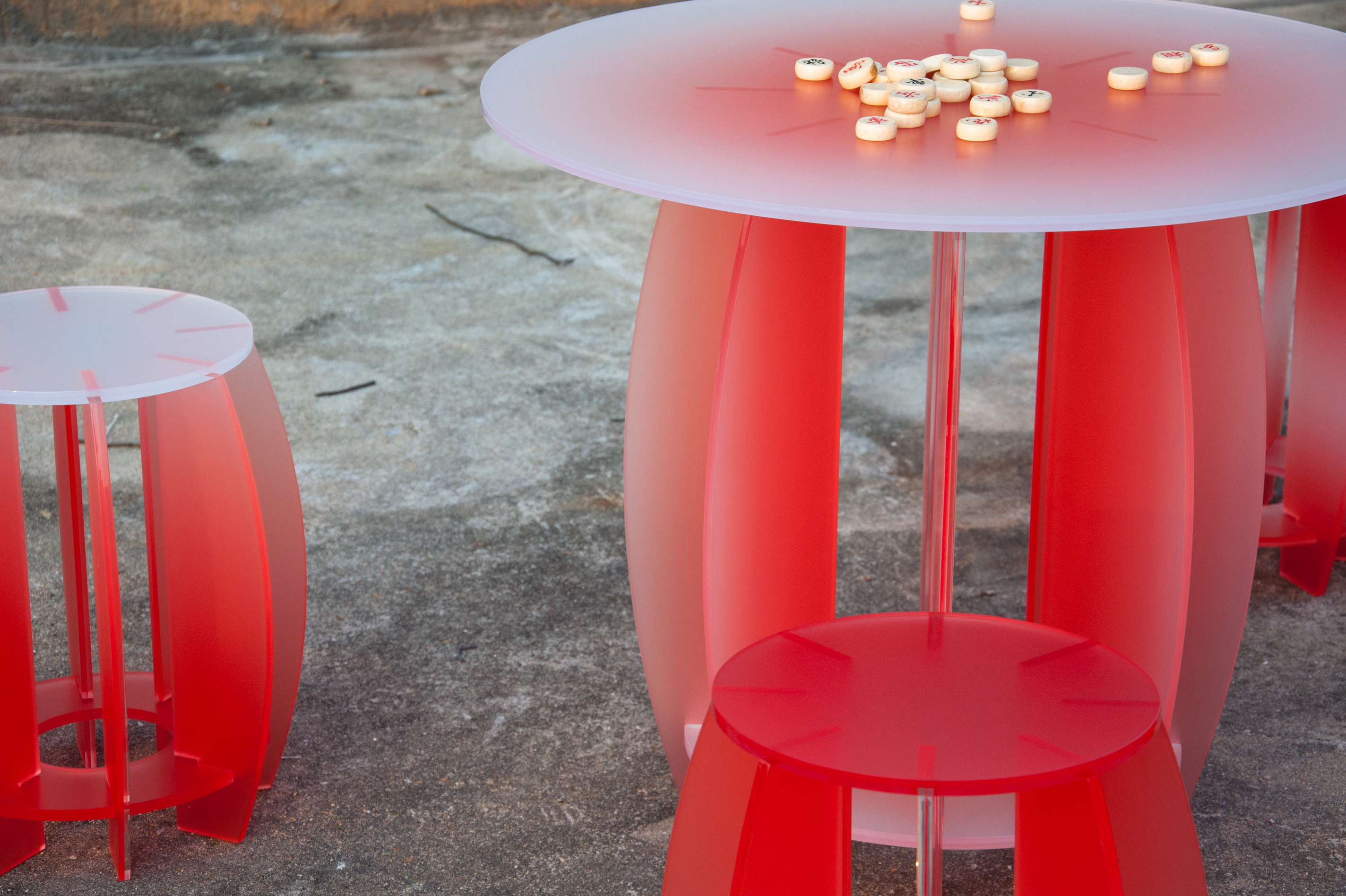 Chinese garden，Drum stool，courtyard，resin glass，Chinese traditional color，