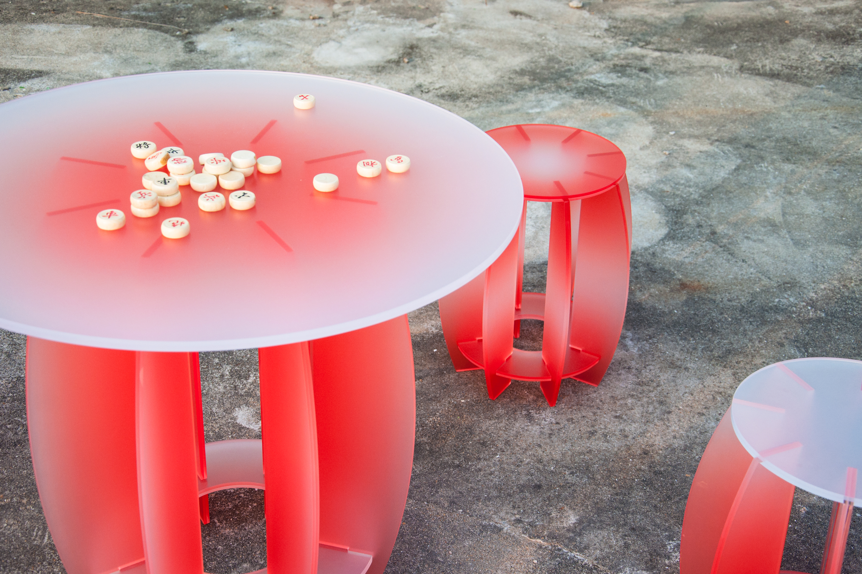 Chinese garden，Drum stool，courtyard，resin glass，Chinese traditional color，