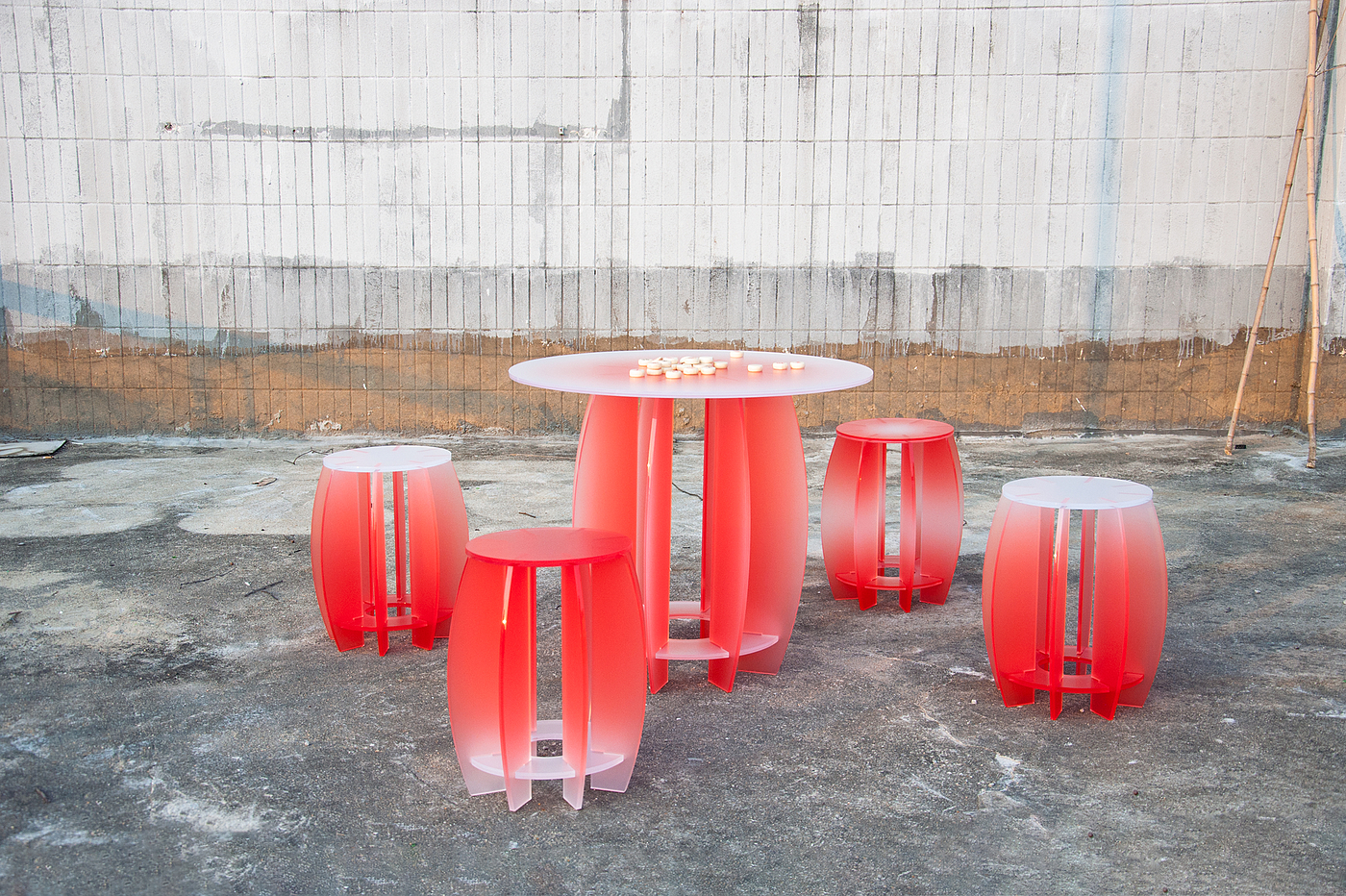 Chinese garden，Drum stool，courtyard，resin glass，Chinese traditional color，