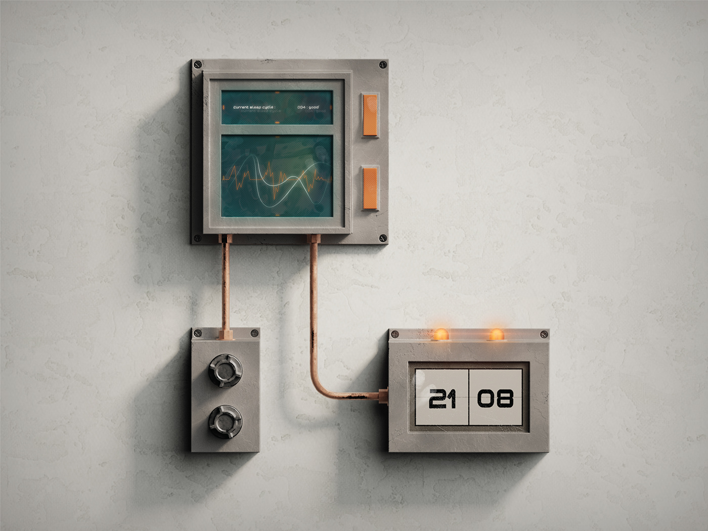 alarm clock，product design，Electronics，concept，Render，Dystopia，