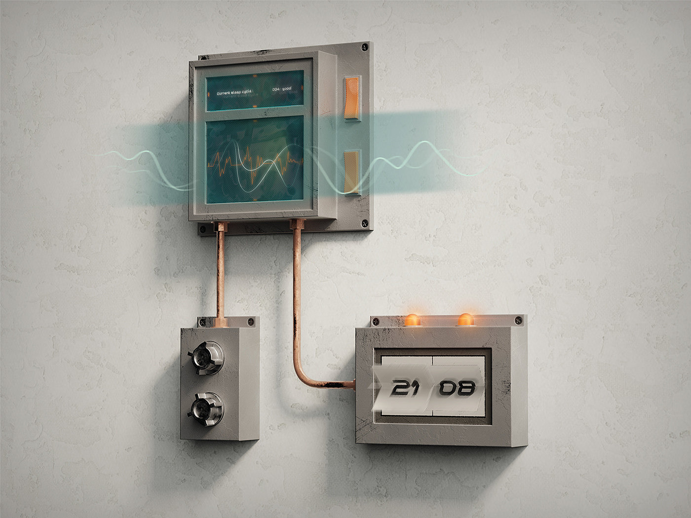 alarm clock，product design，Electronics，concept，Render，Dystopia，