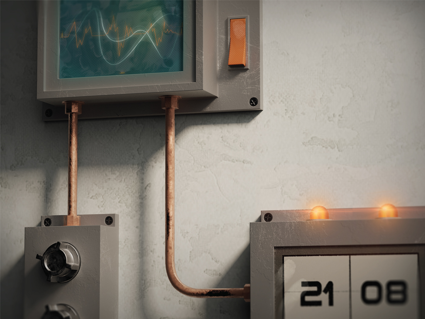 alarm clock，product design，Electronics，concept，Render，Dystopia，