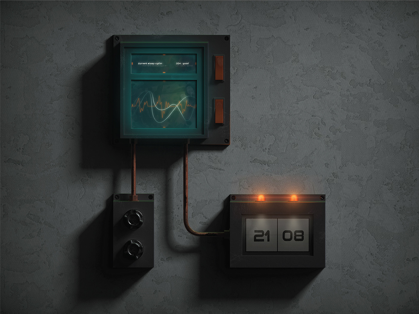 alarm clock，product design，Electronics，concept，Render，Dystopia，