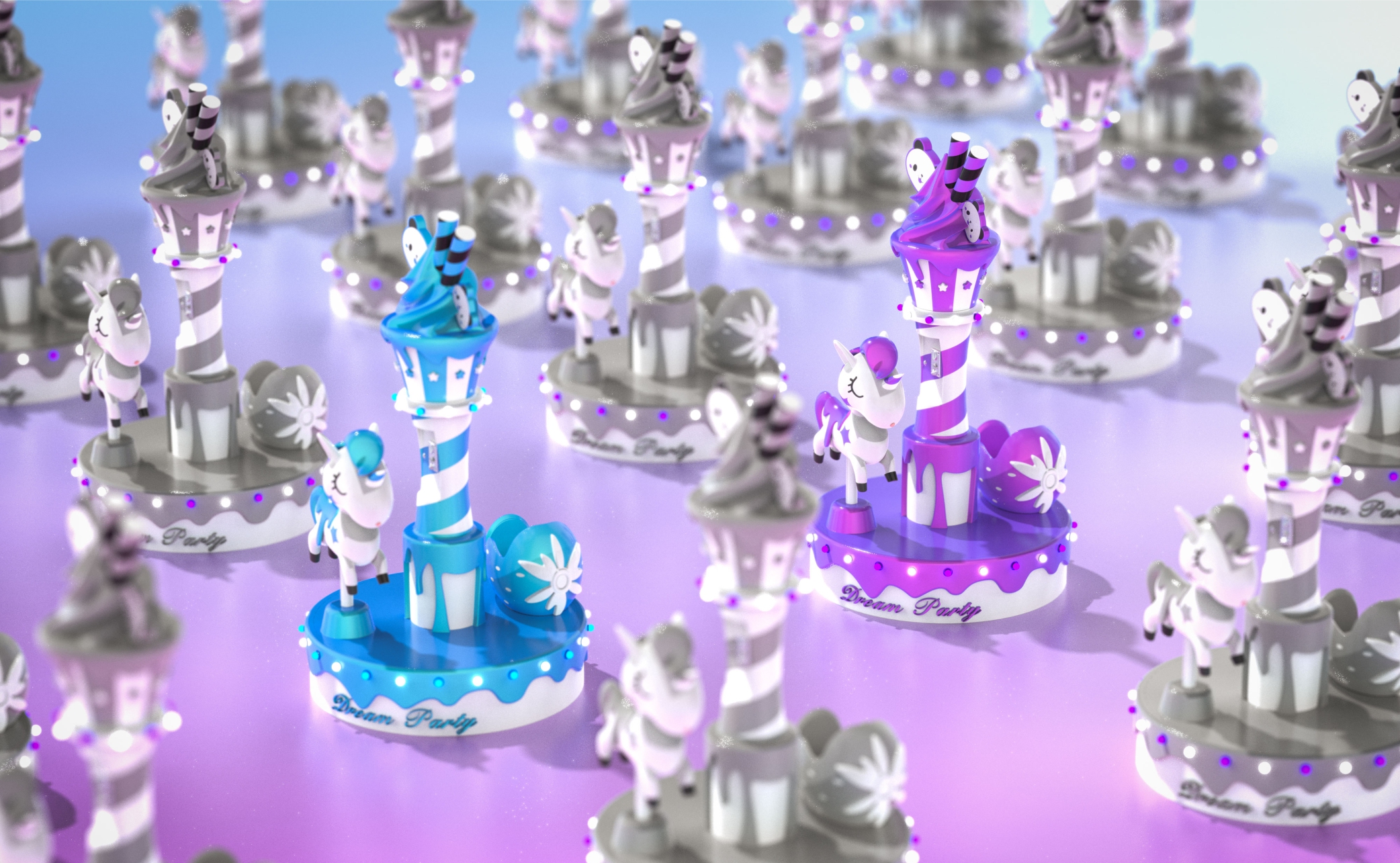 Amusement equipment，merry-go-round，Turn horse，product design，Render，