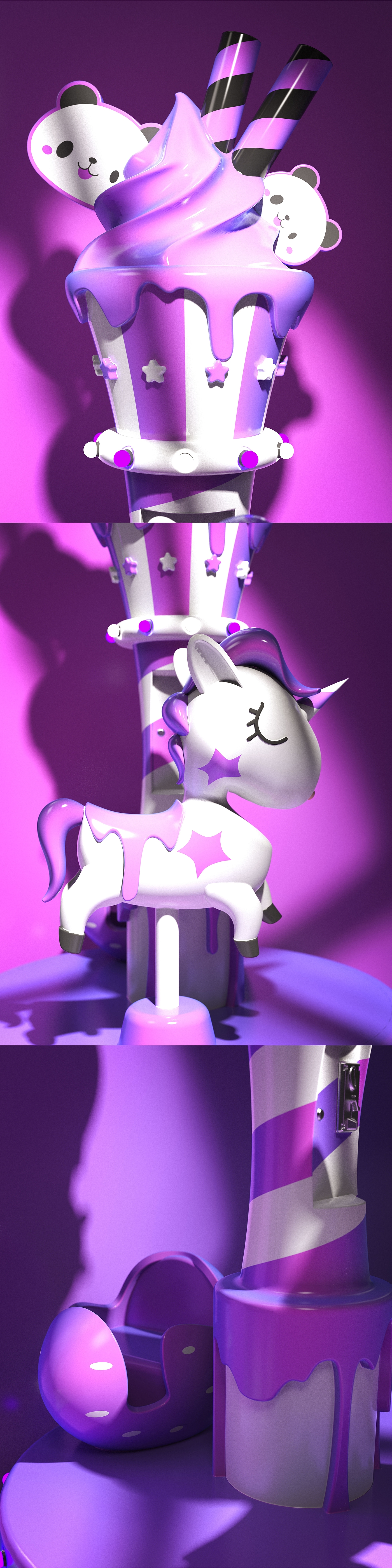 Amusement equipment，merry-go-round，Turn horse，product design，Render，