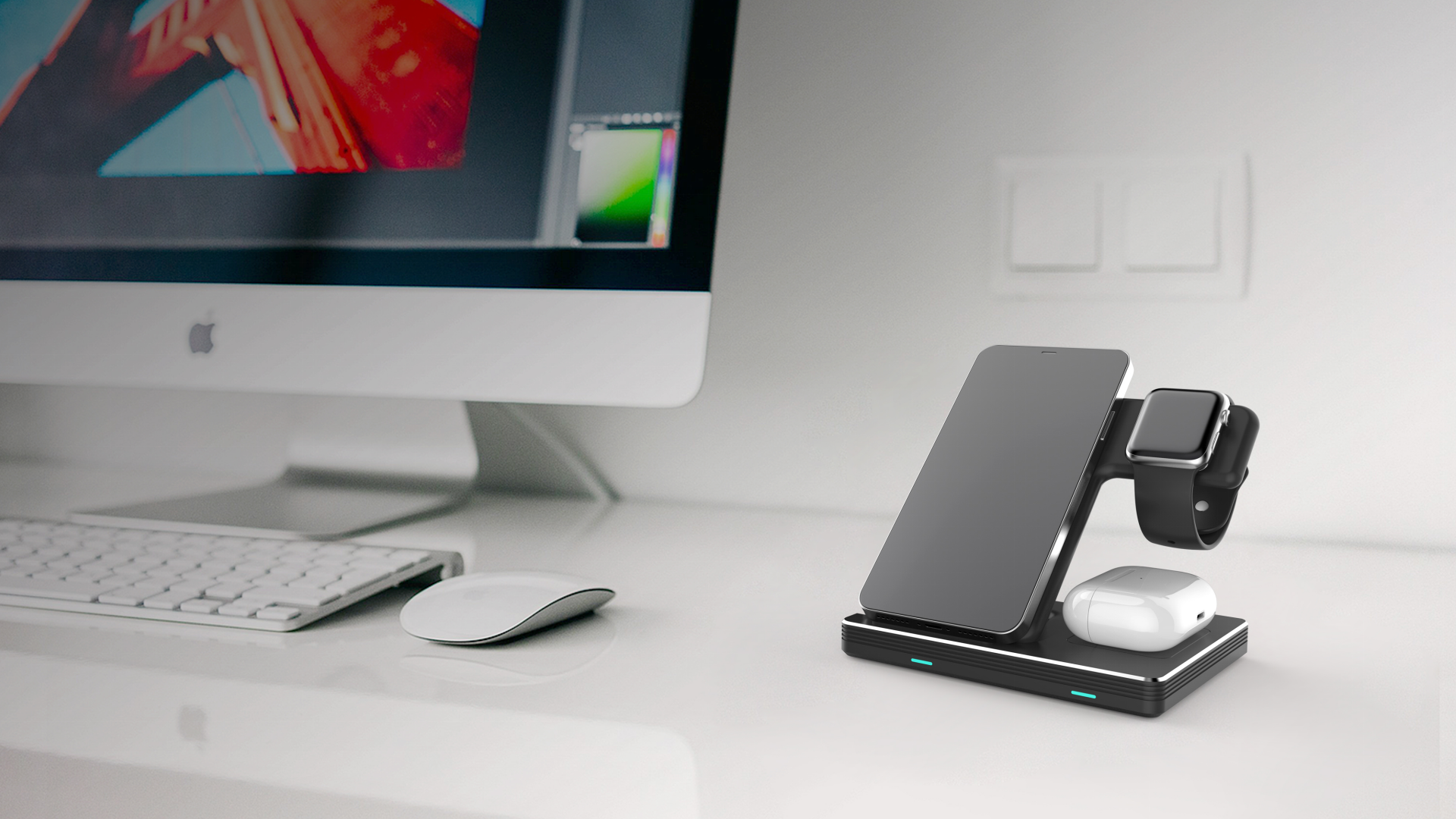 Three-in-one Wireless Charging Design，Wireless charging，Charger design，product design，Folding design，