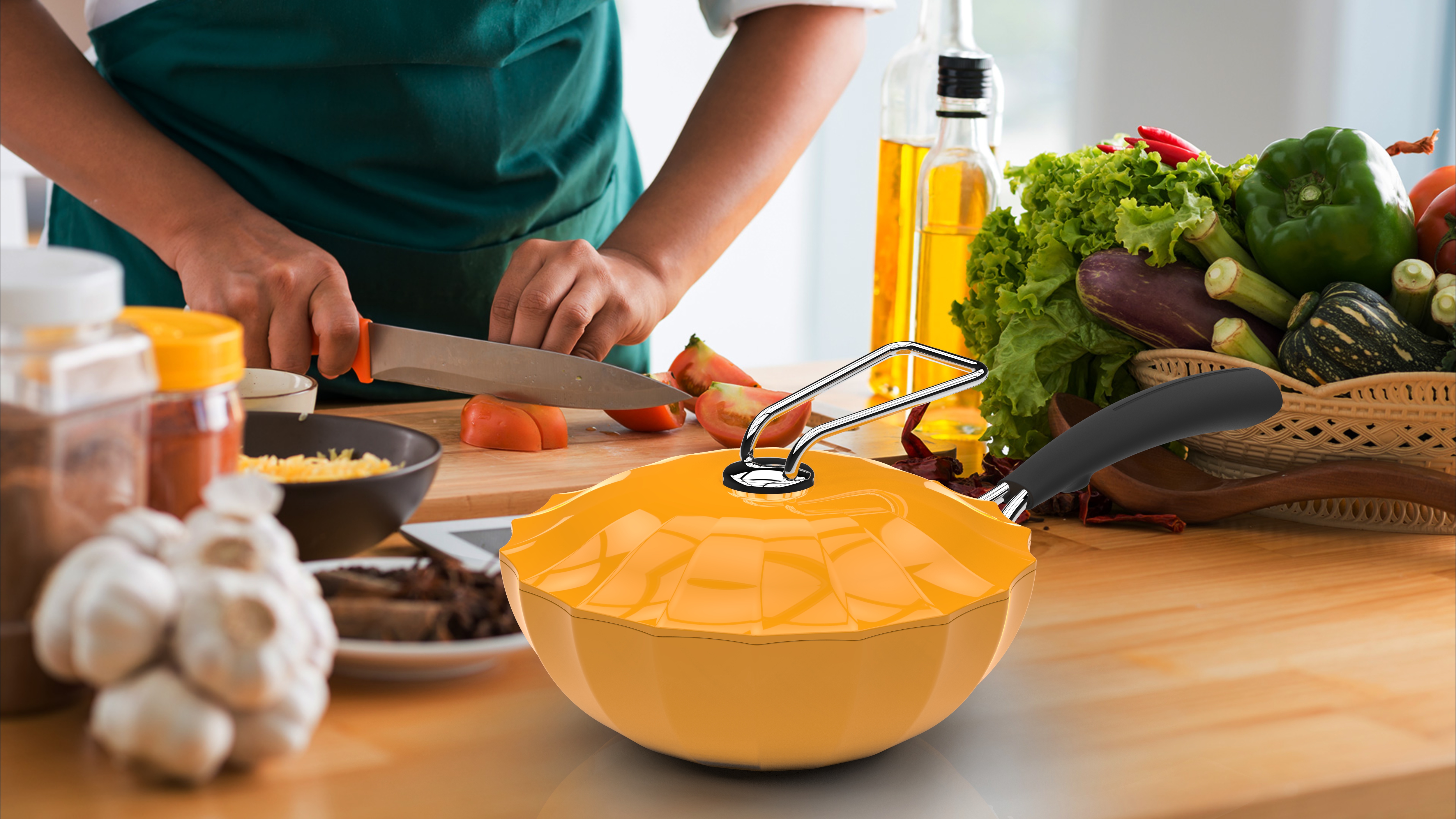 Move the beauty into the kitchen.，