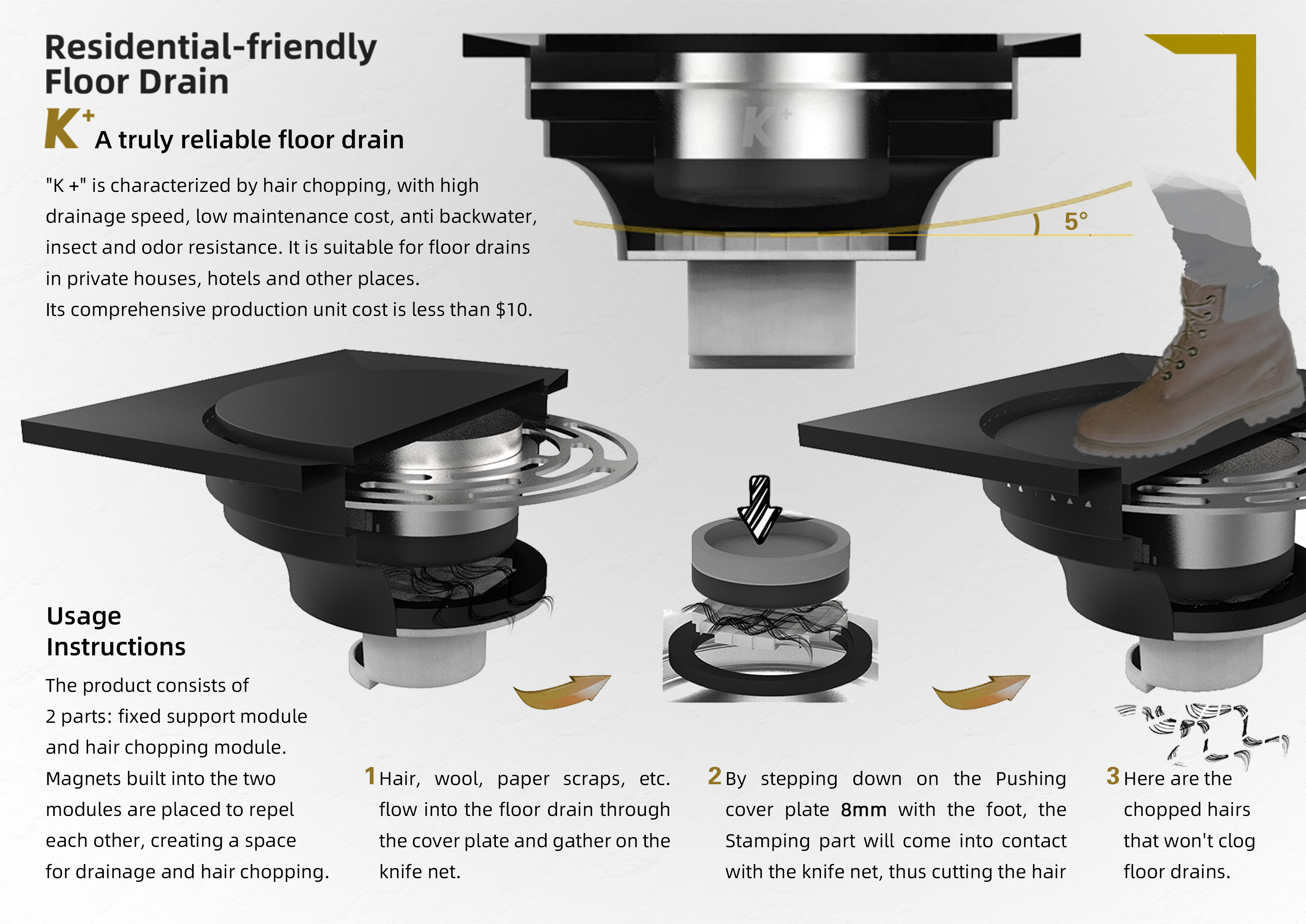 Broken hair floor drain，Habitat friendly，Bathroom floor drain，the floor drain，