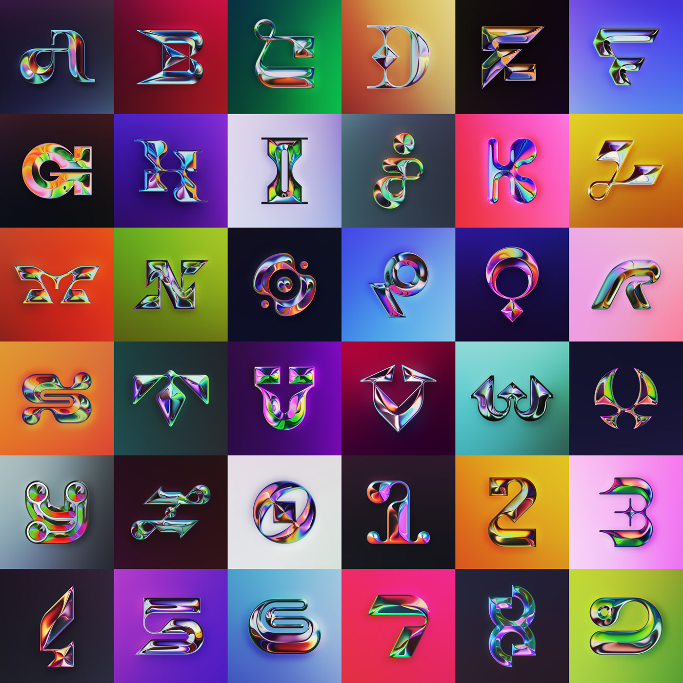 36 Days of Type，two thousand and twenty-two，abstract，Chromium metal，Render，Typesetting，