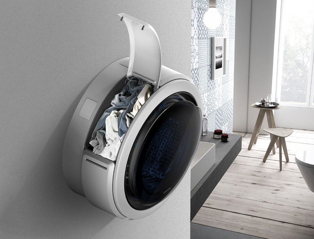 concept，Wall mounted，Washing machine，Small space，circular，