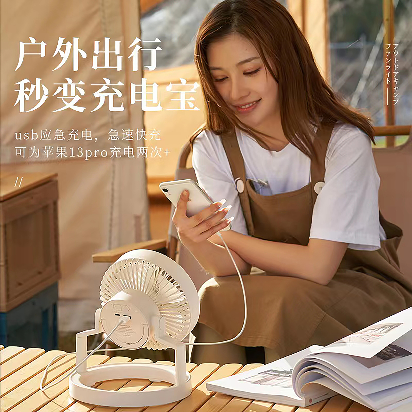 Desktop fan, outdoor fan, multifunctional fan，