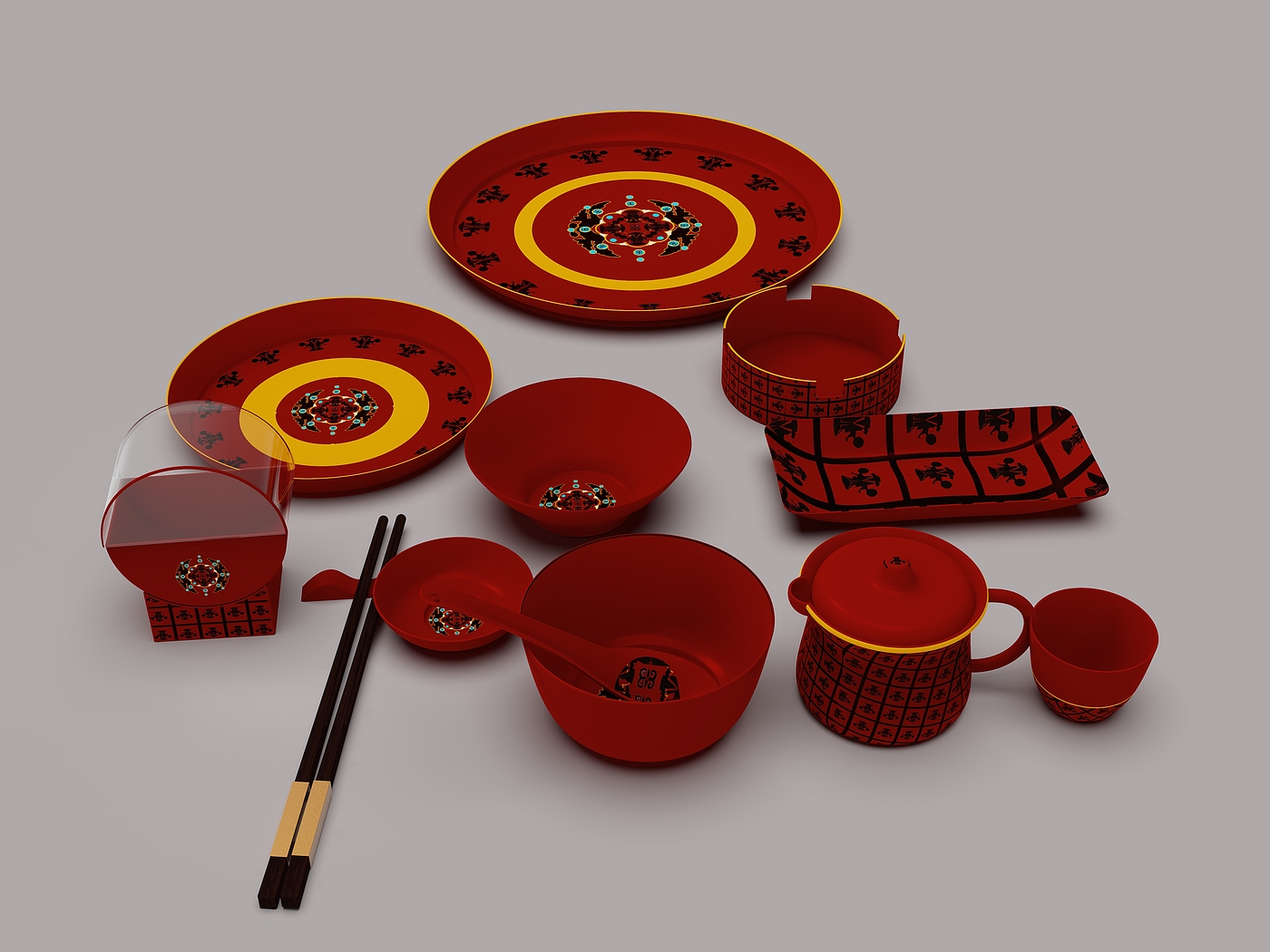 Tableware designed with Qiang artist Li Yunchuan's Xiqiang painting rhyme，