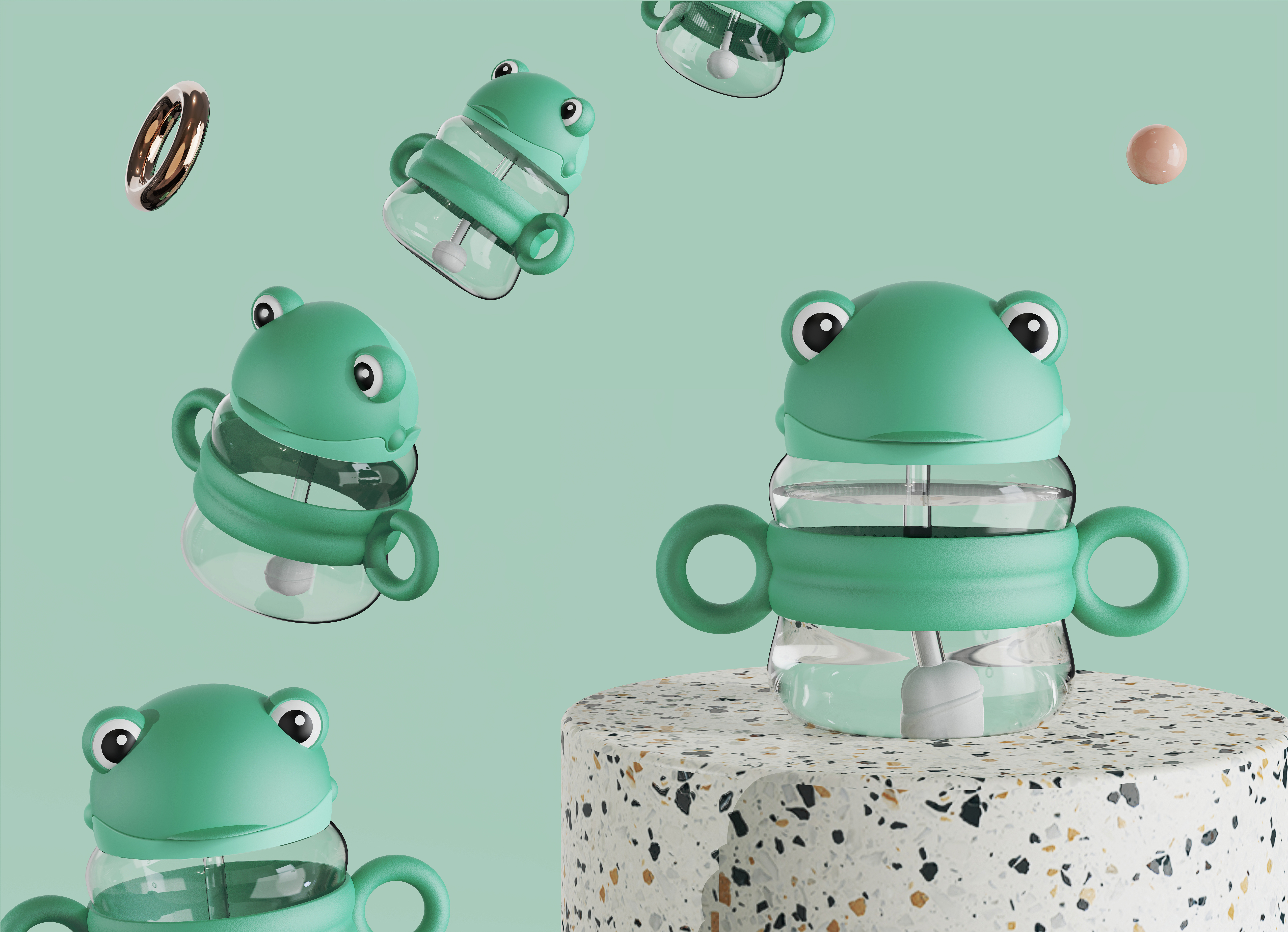 Little frog，Water cup，children，Mother and baby，