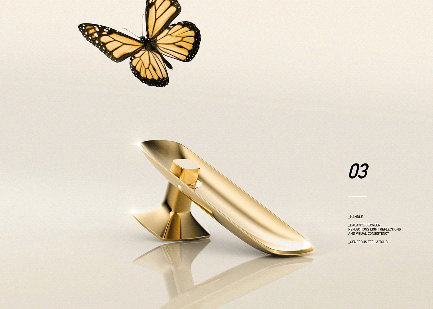 Door handle design，butterfly，Monarch products，Gold，