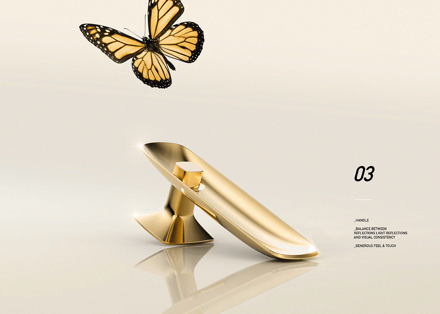 Door handle design，butterfly，Monarch products，Gold，
