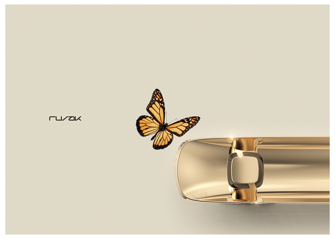 Door handle design，butterfly，Monarch products，Gold，