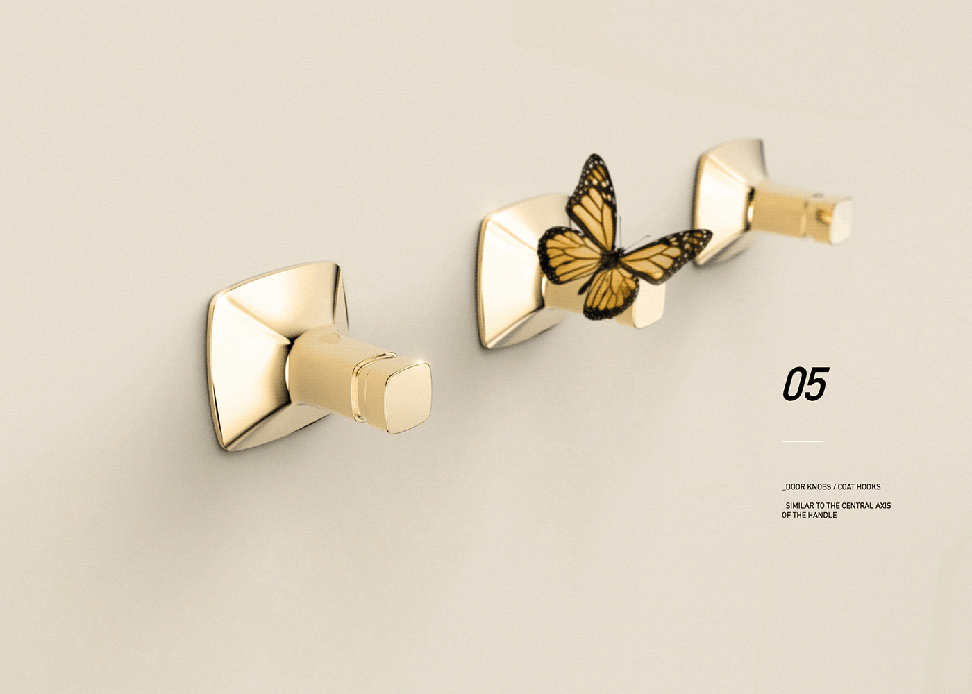 Door handle design，butterfly，Monarch products，Gold，