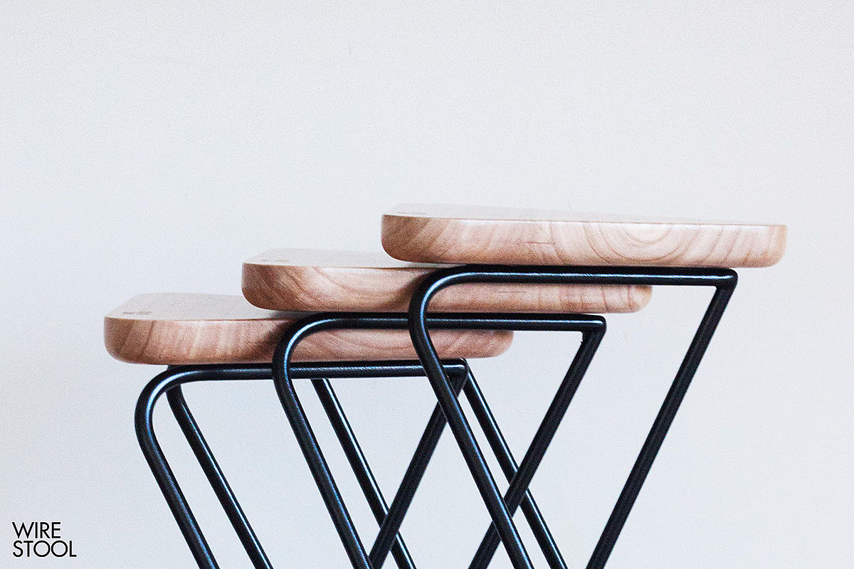 concise，clean，woodiness，furniture design ，stool，Metal，line，