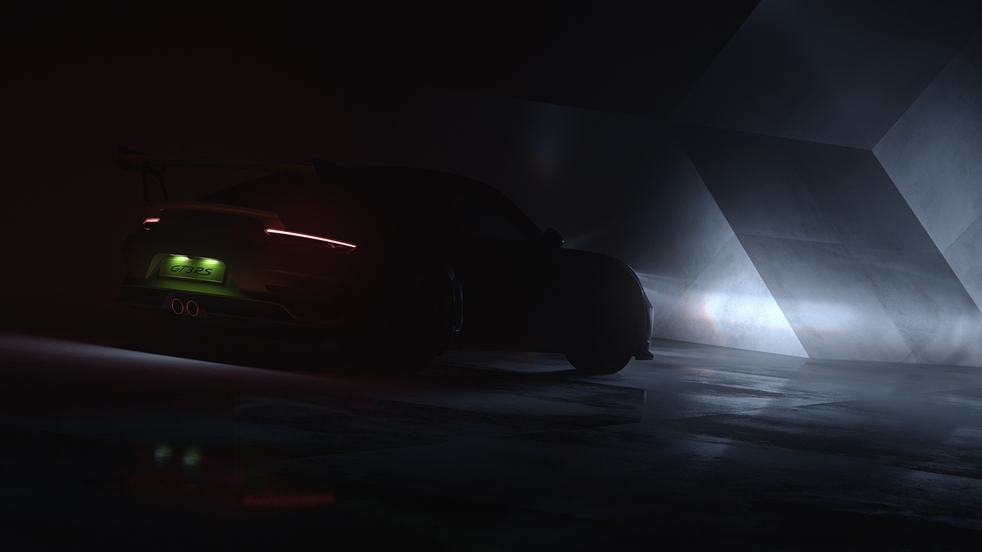 Automobile design，Render，Porsche GT3 RS，porsche，automative lighting，v-ray，