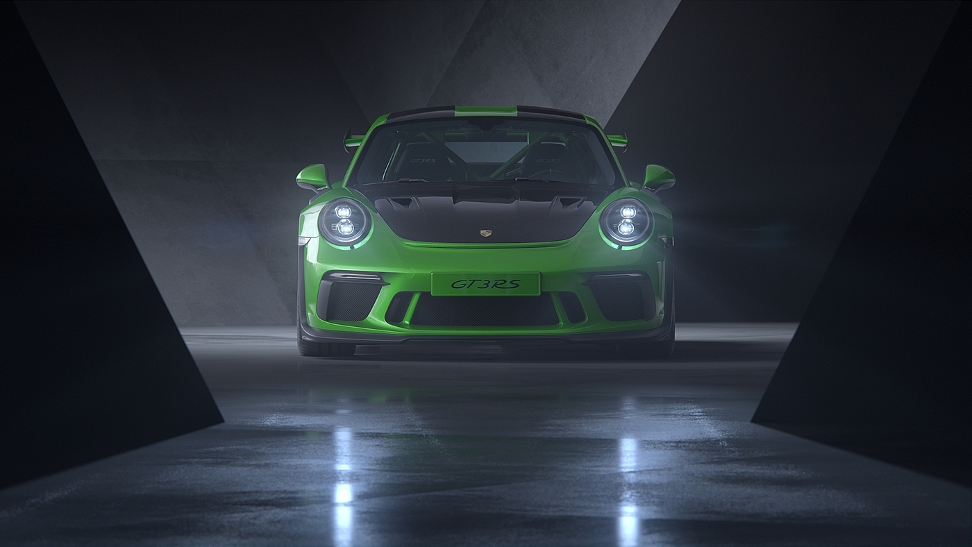 Automobile design，Render，Porsche GT3 RS，porsche，automative lighting，v-ray，