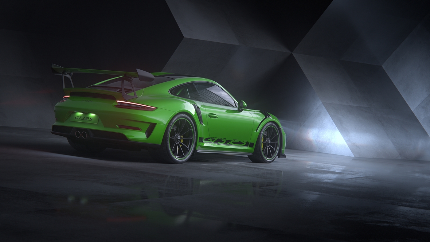 Automobile design，Render，Porsche GT3 RS，porsche，automative lighting，v-ray，
