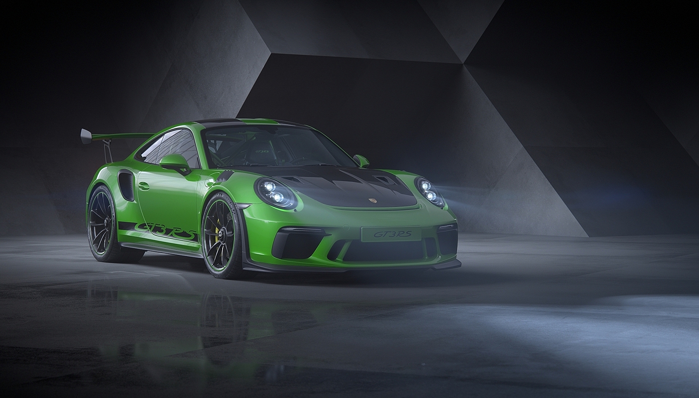 Automobile design，Render，Porsche GT3 RS，porsche，automative lighting，v-ray，