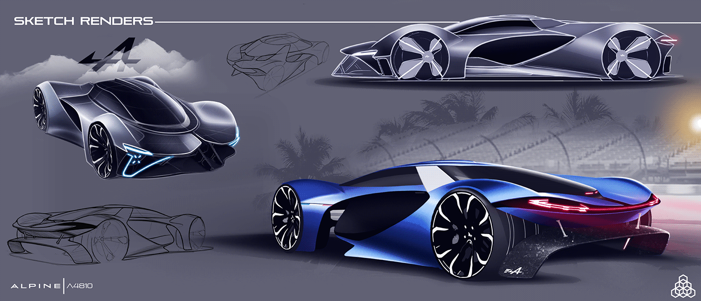 Sports car，Alpine，Hand drawn，Automobile design，