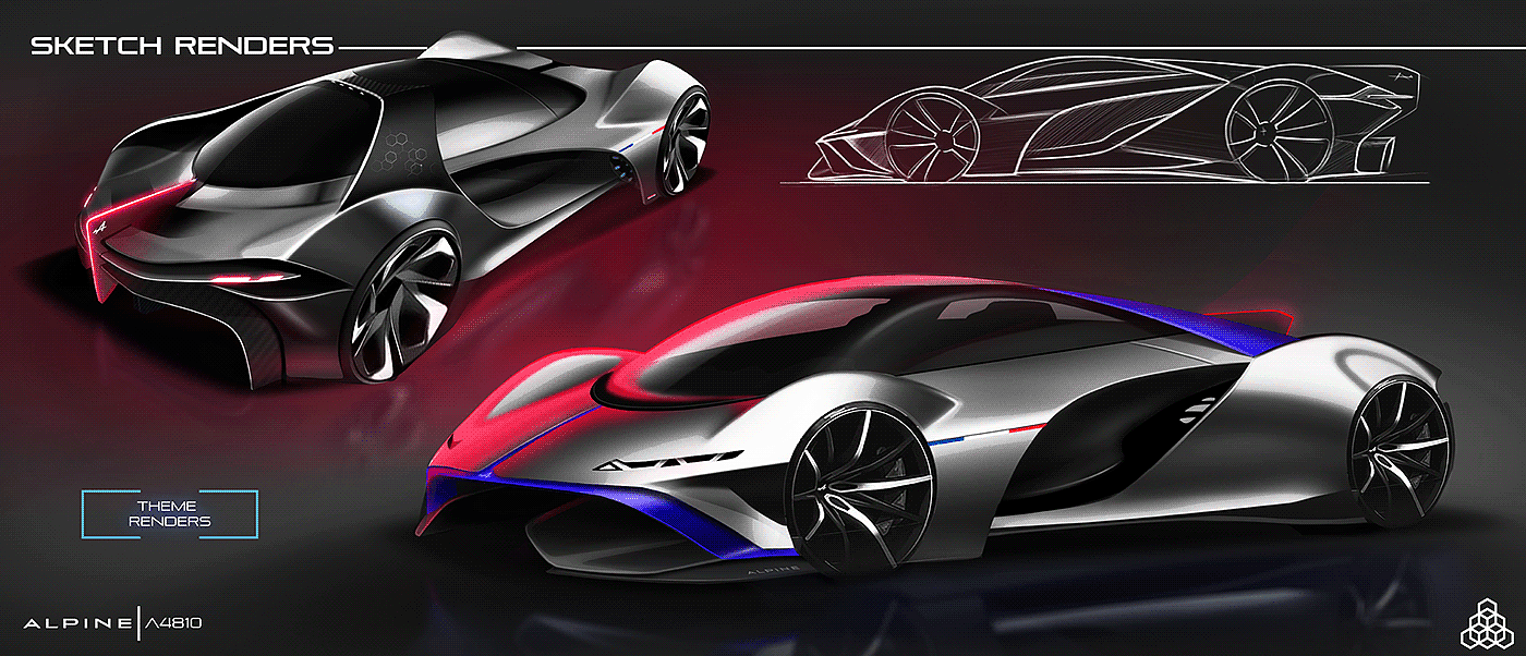 Sports car，Alpine，Hand drawn，Automobile design，