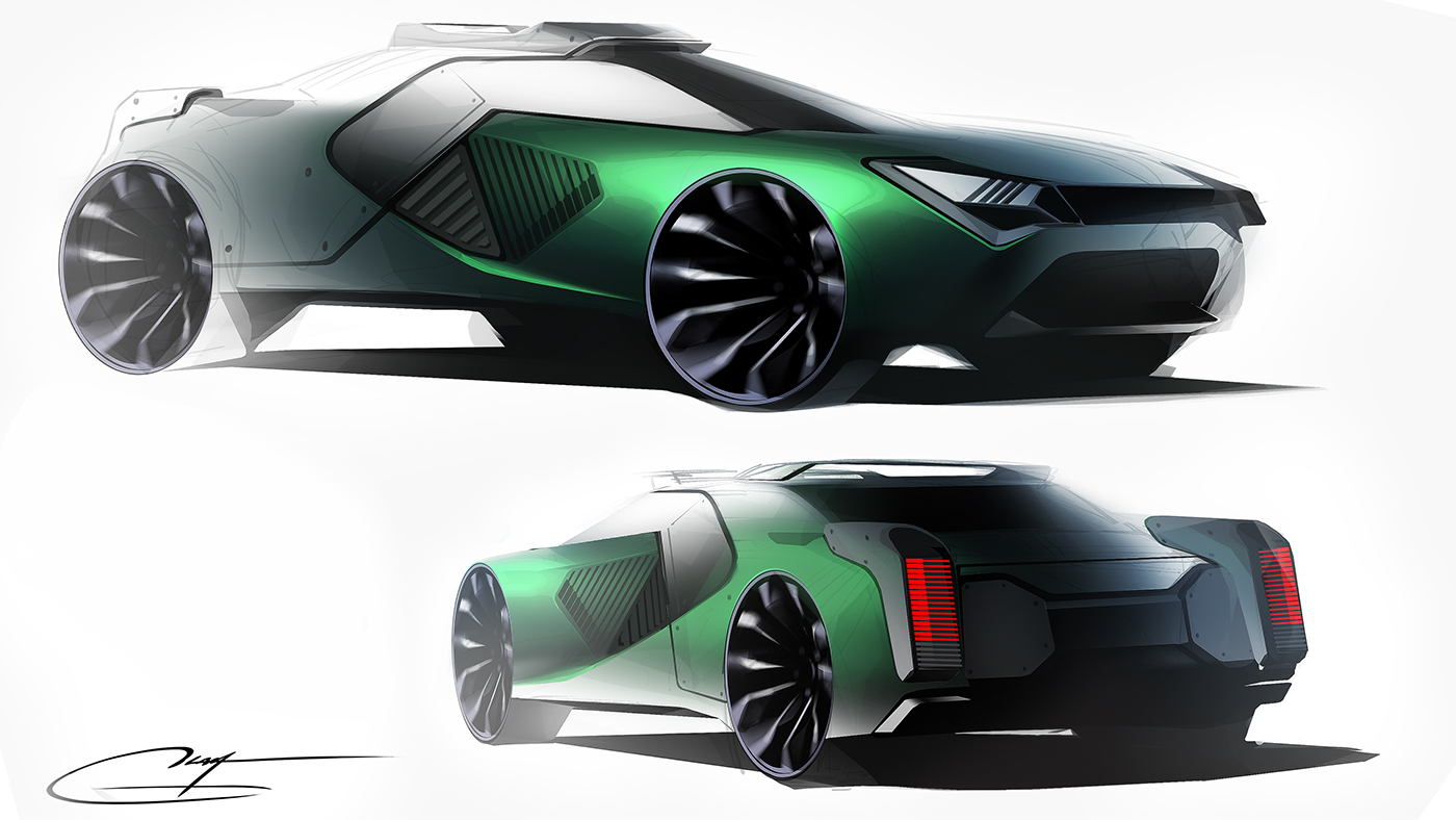 Hand drawn car，sketch，draft，VISCOM，Visual communication，design sketch，ps，