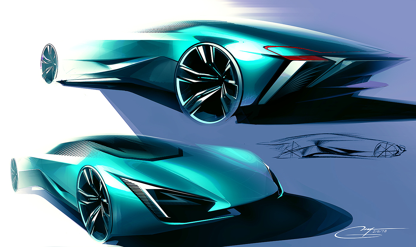 Hand drawn car，sketch，draft，VISCOM，Visual communication，design sketch，ps，