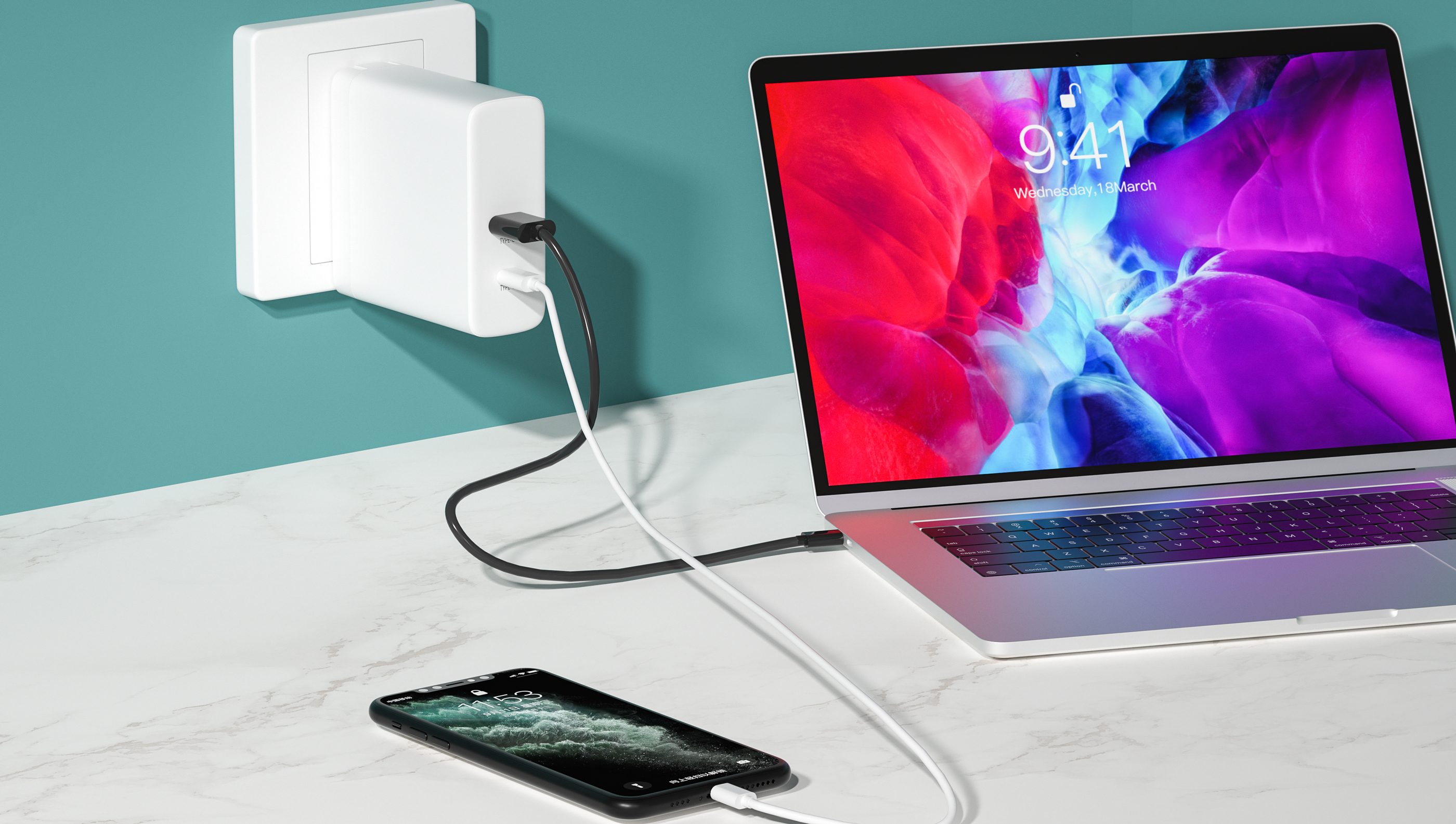 Charger，Digital，Product rendering，Gallium nitride，