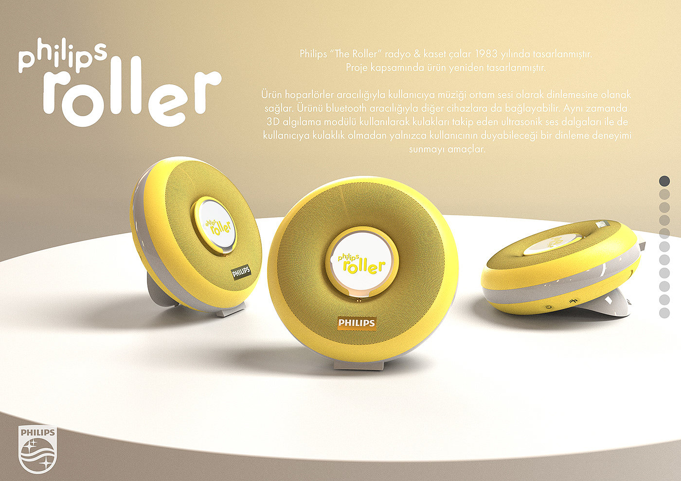 Philips，Roller speaker，product design，Redesign，Ultrasonic sound wave，The Roller，