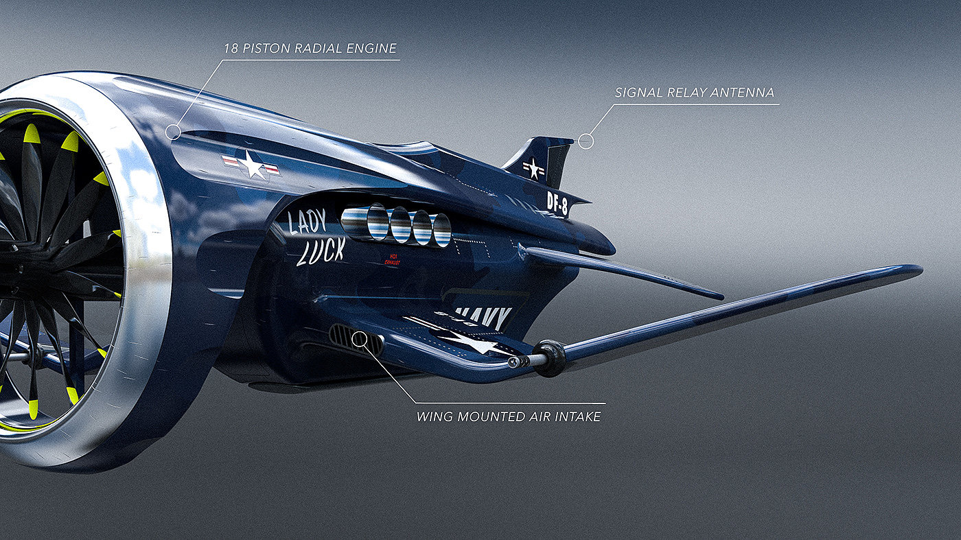 Alex Weber，DF-8 无人机战斗机，流线型设计，f4u海盗船，