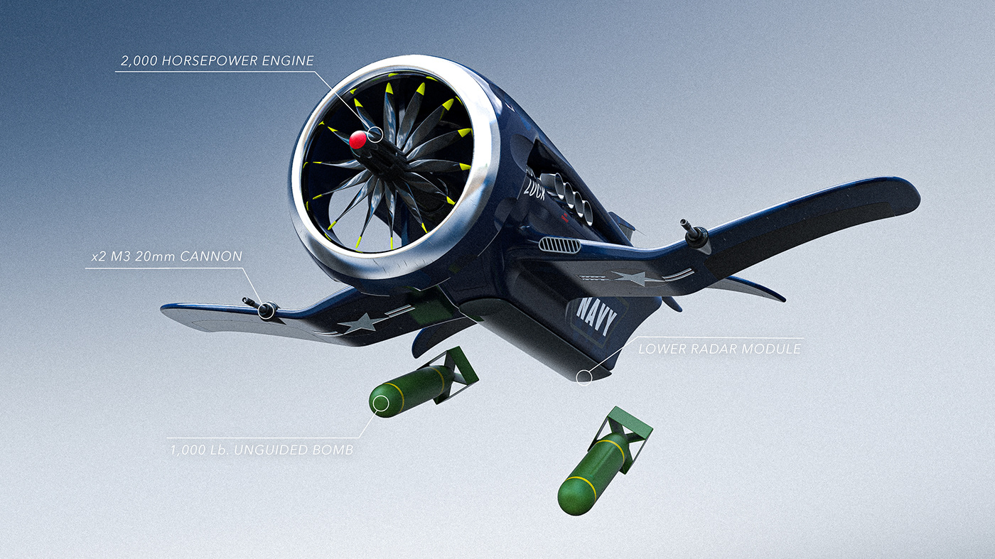 Alex Weber，DF-8 UAV Fighter，Streamlined design，f4u pirate ship，