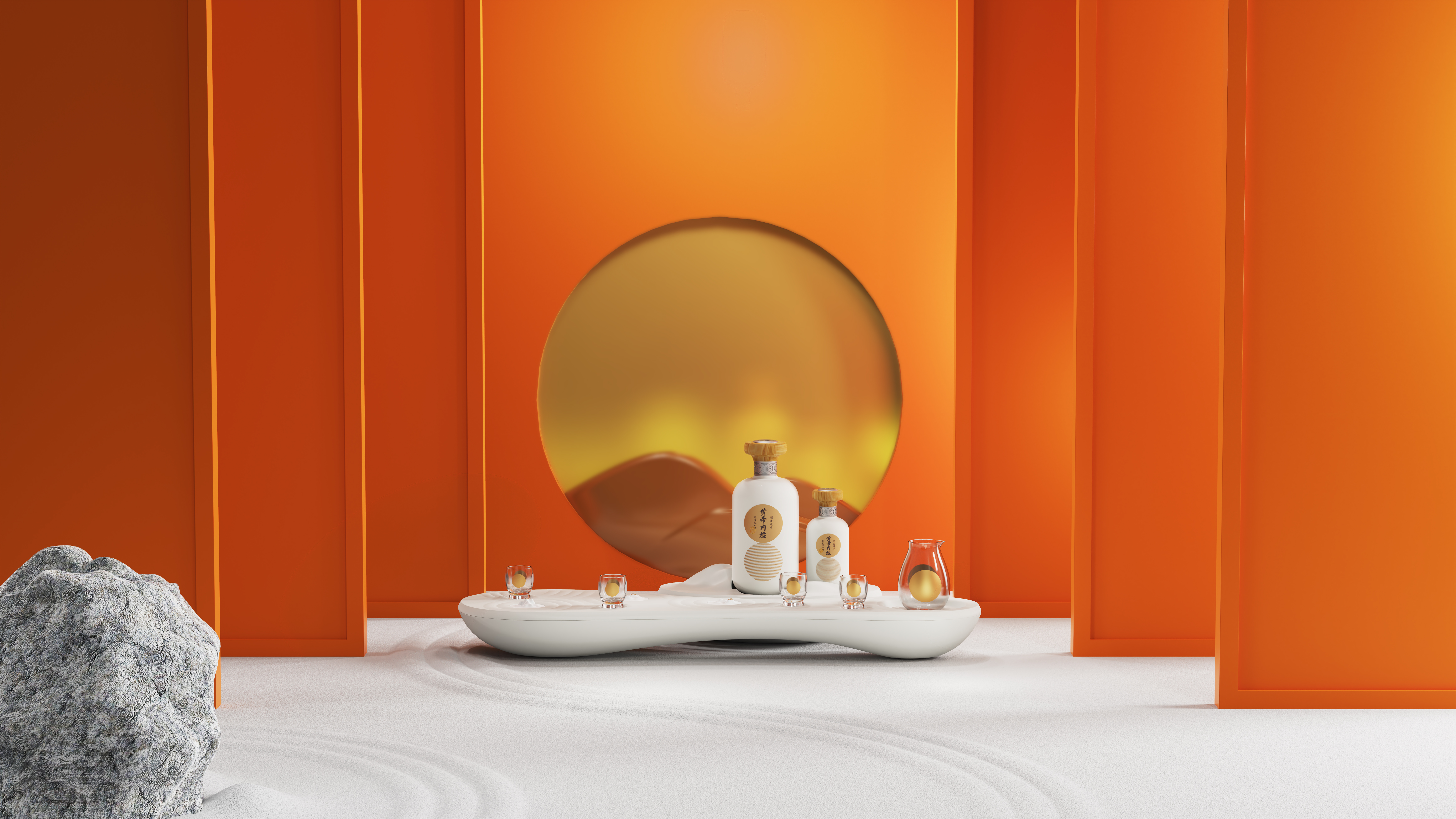 Cultural creation, booth design, Zen, wine, wine glass, mountain,，