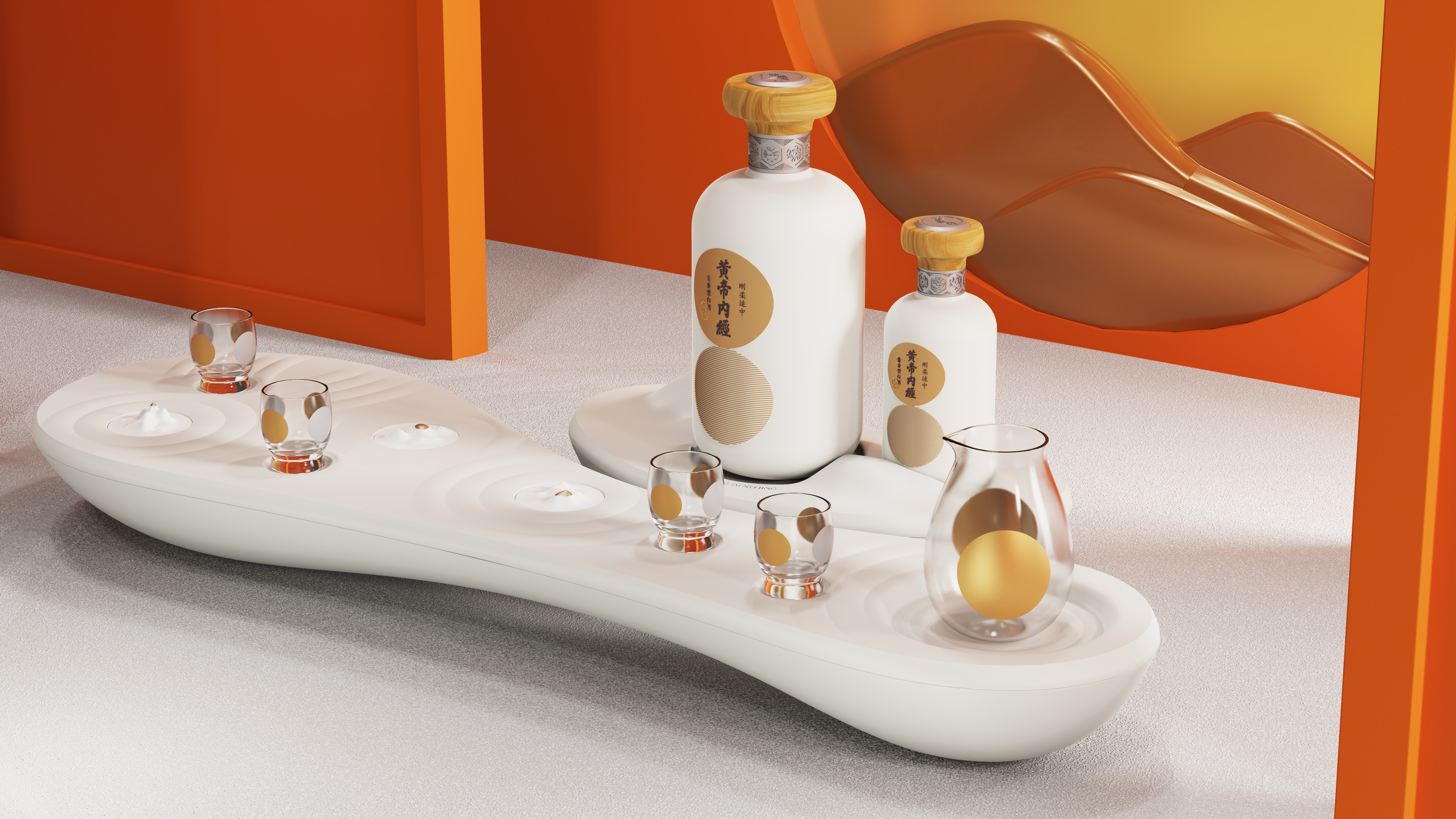 Cultural creation, booth design, Zen, wine, wine glass, mountain,，