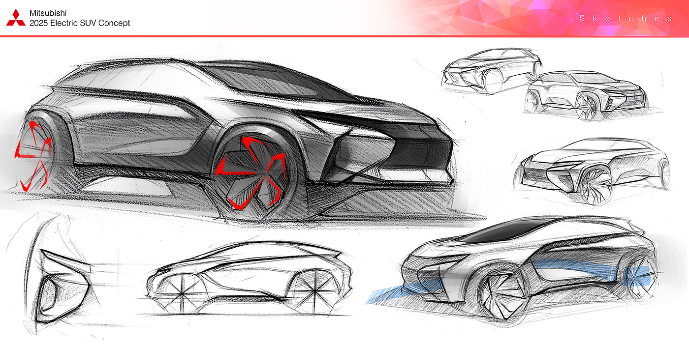 草稿，手绘，概念设计，suv，电动汽车，Mitsubishi，三菱，爱心，交互，沟通，
