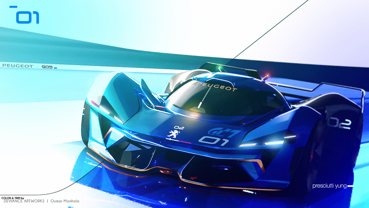 Peugeot cars，Automobile design，PEUGEOT 905 e，Super car，racing，idea sketch ，Modeling exercise，
