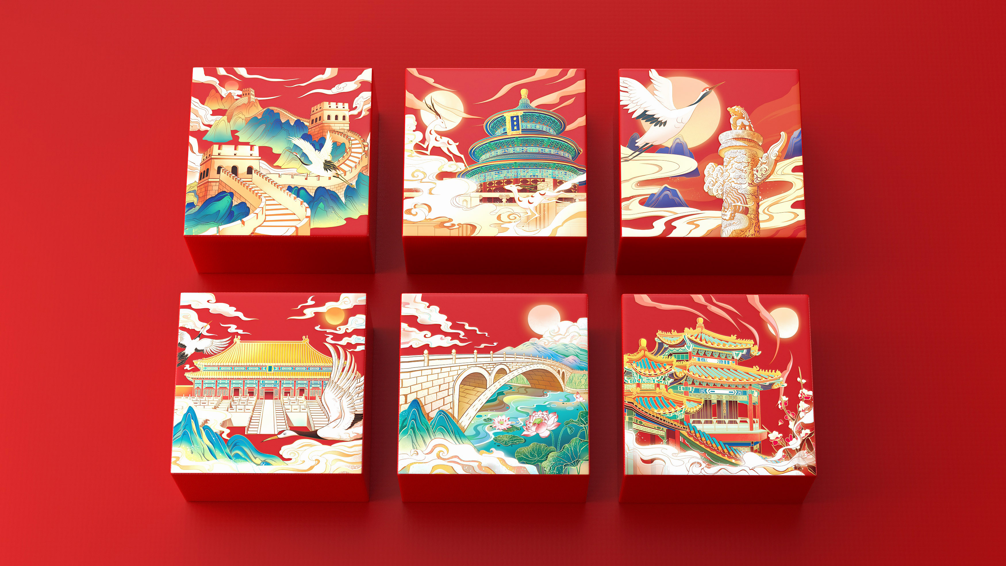 packing design，Moon Cake，Mid-autumn Festival，Process material，Box structure，Illustration，