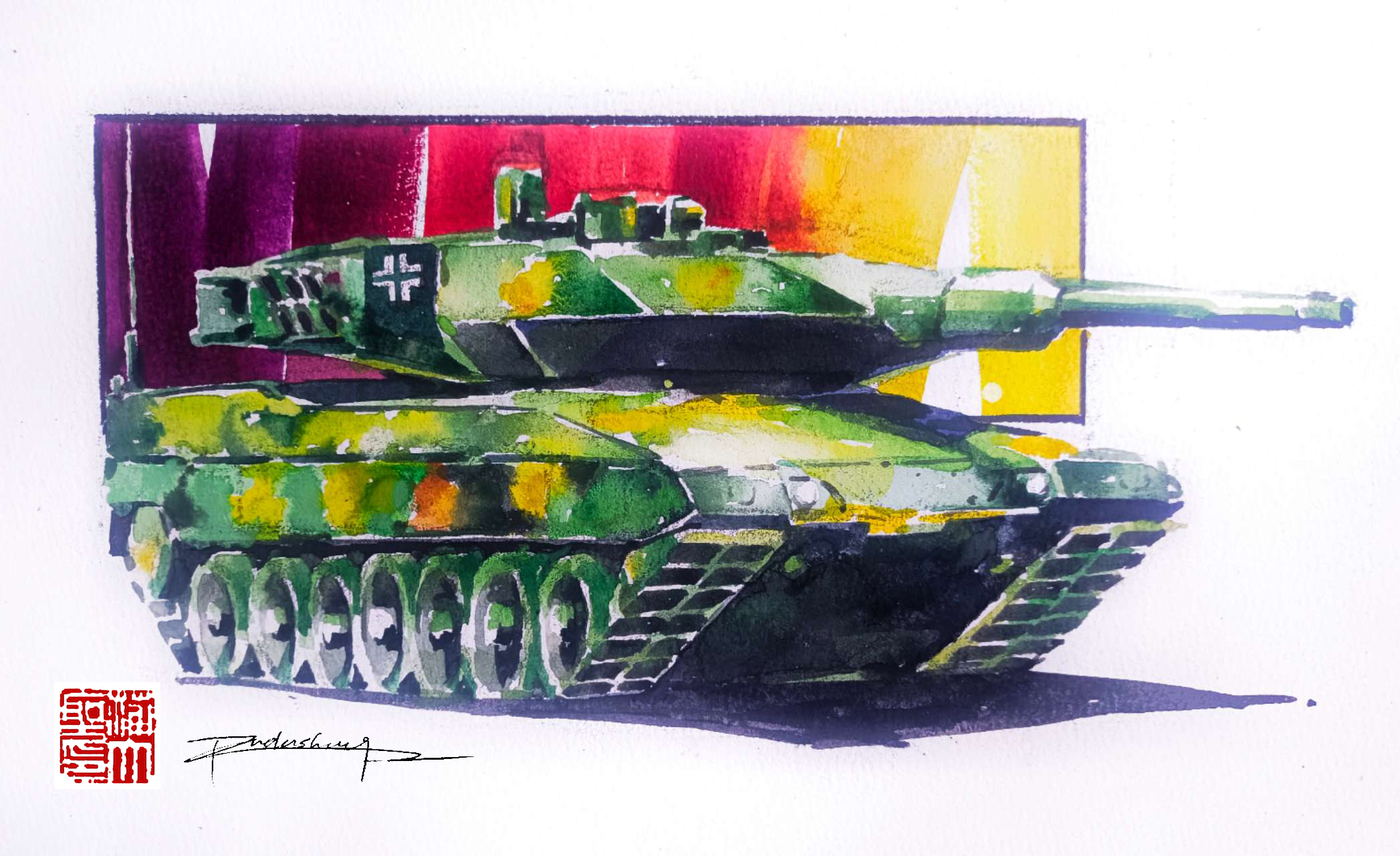 Hand-painted; Watercolor; Military weapons，