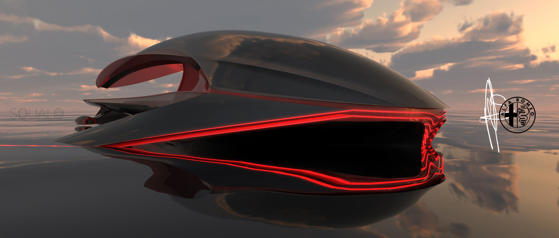 yacht，a ship，Hand drawn，step，Render，alfa romeo ，Alpha Romeo，Shark，