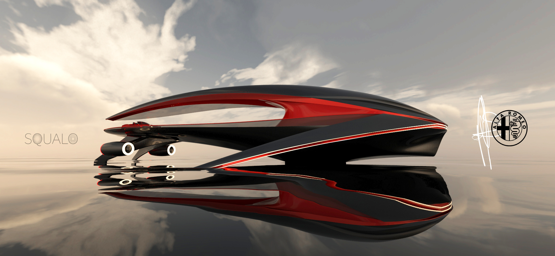 yacht，a ship，Hand drawn，step，Render，alfa romeo ，Alpha Romeo，Shark，