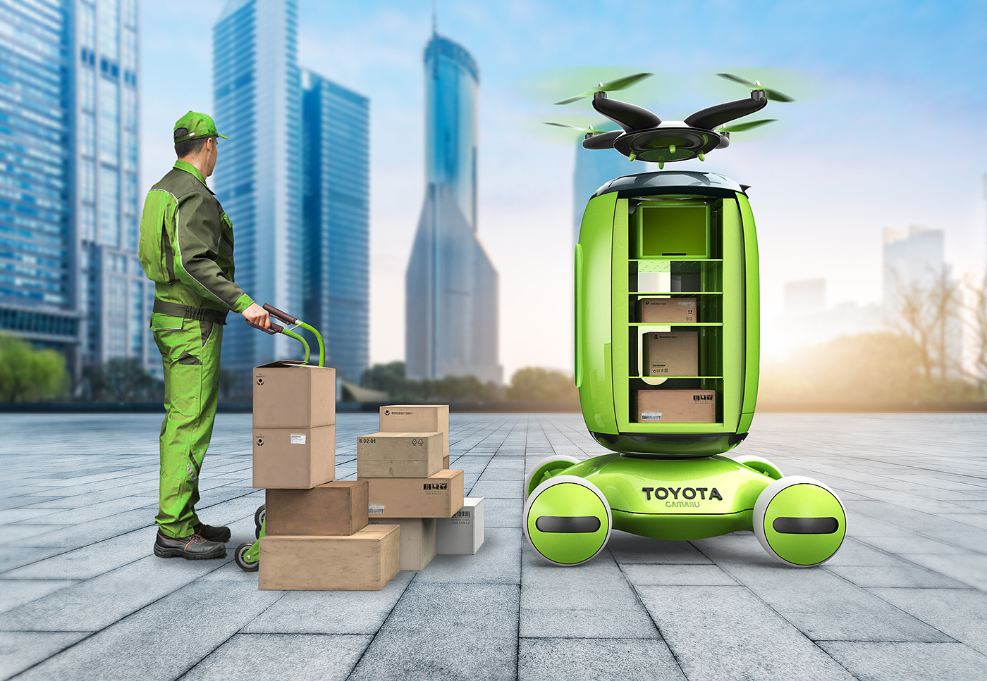 Gamaru，UAV，robot，mail，express，package，Send，Logistics equipment，Driverless，green，