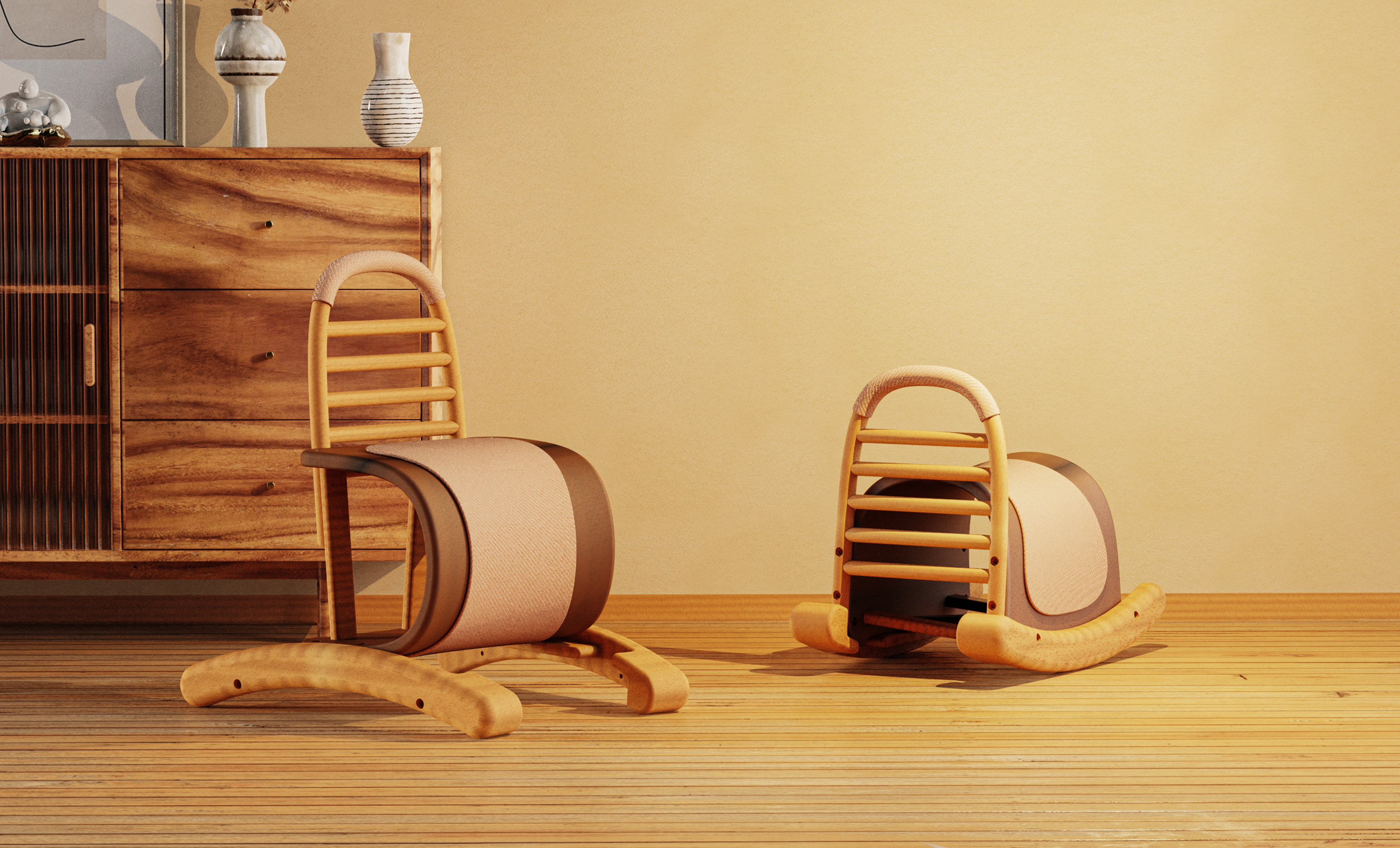 furniture，Creative furniture design，solid wood，Trojan horse，Children's rocking chair，