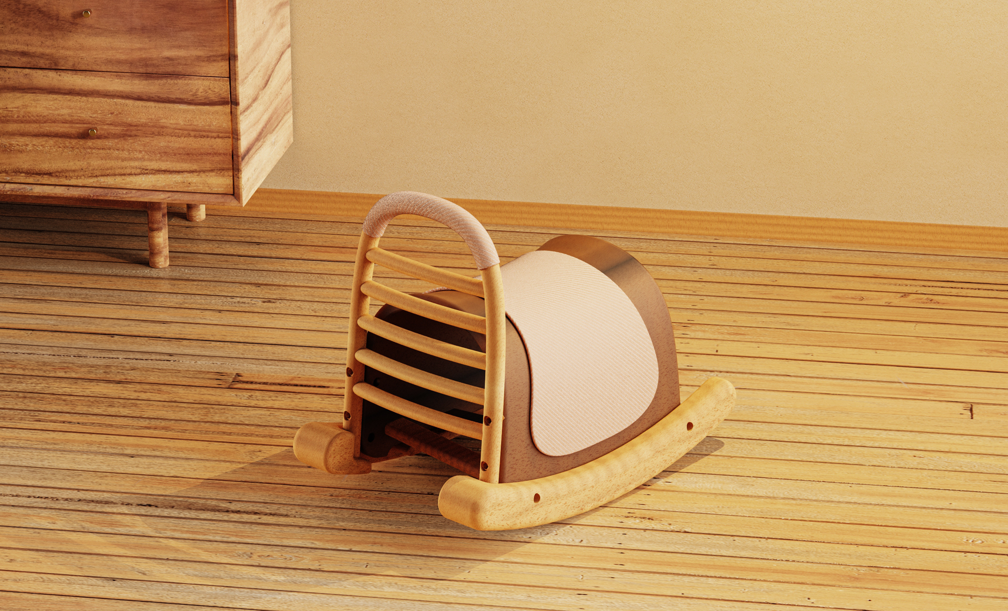 furniture，Creative furniture design，solid wood，Trojan horse，Children's rocking chair，