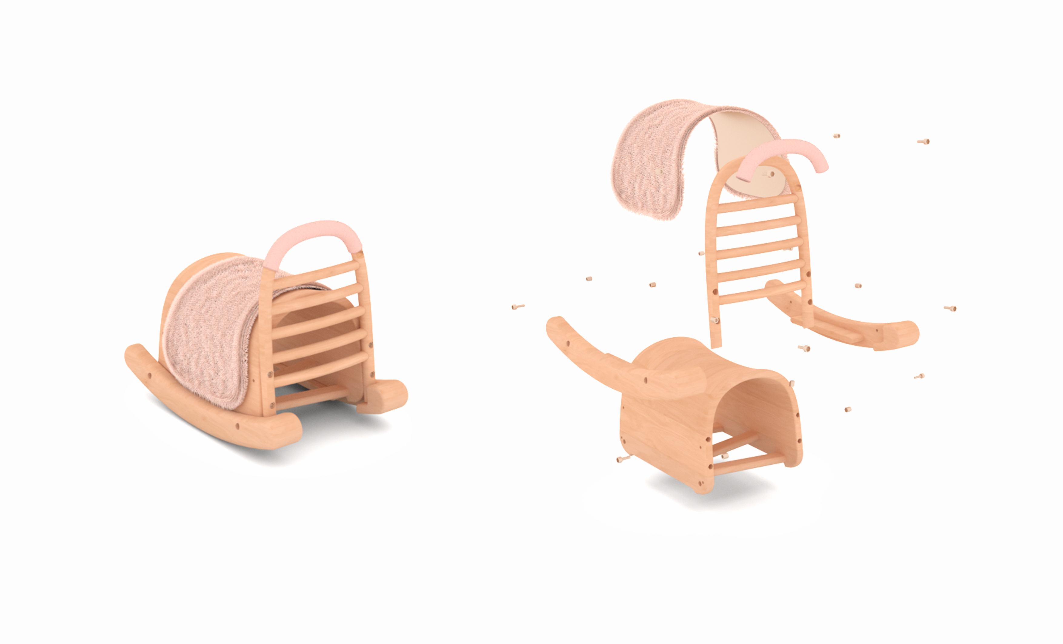 furniture，Creative furniture design，solid wood，Trojan horse，Children's rocking chair，