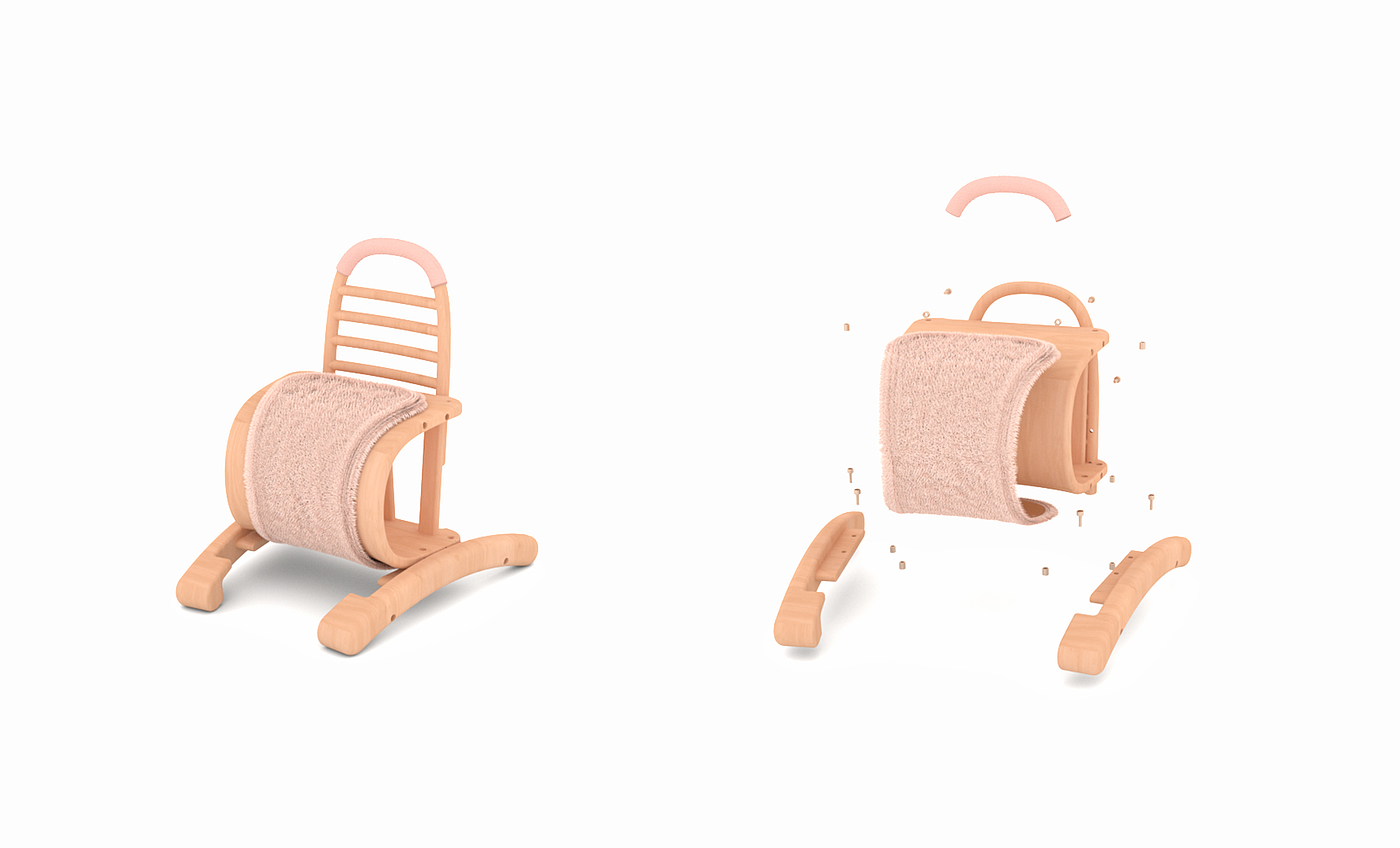 furniture，Creative furniture design，solid wood，Trojan horse，Children's rocking chair，