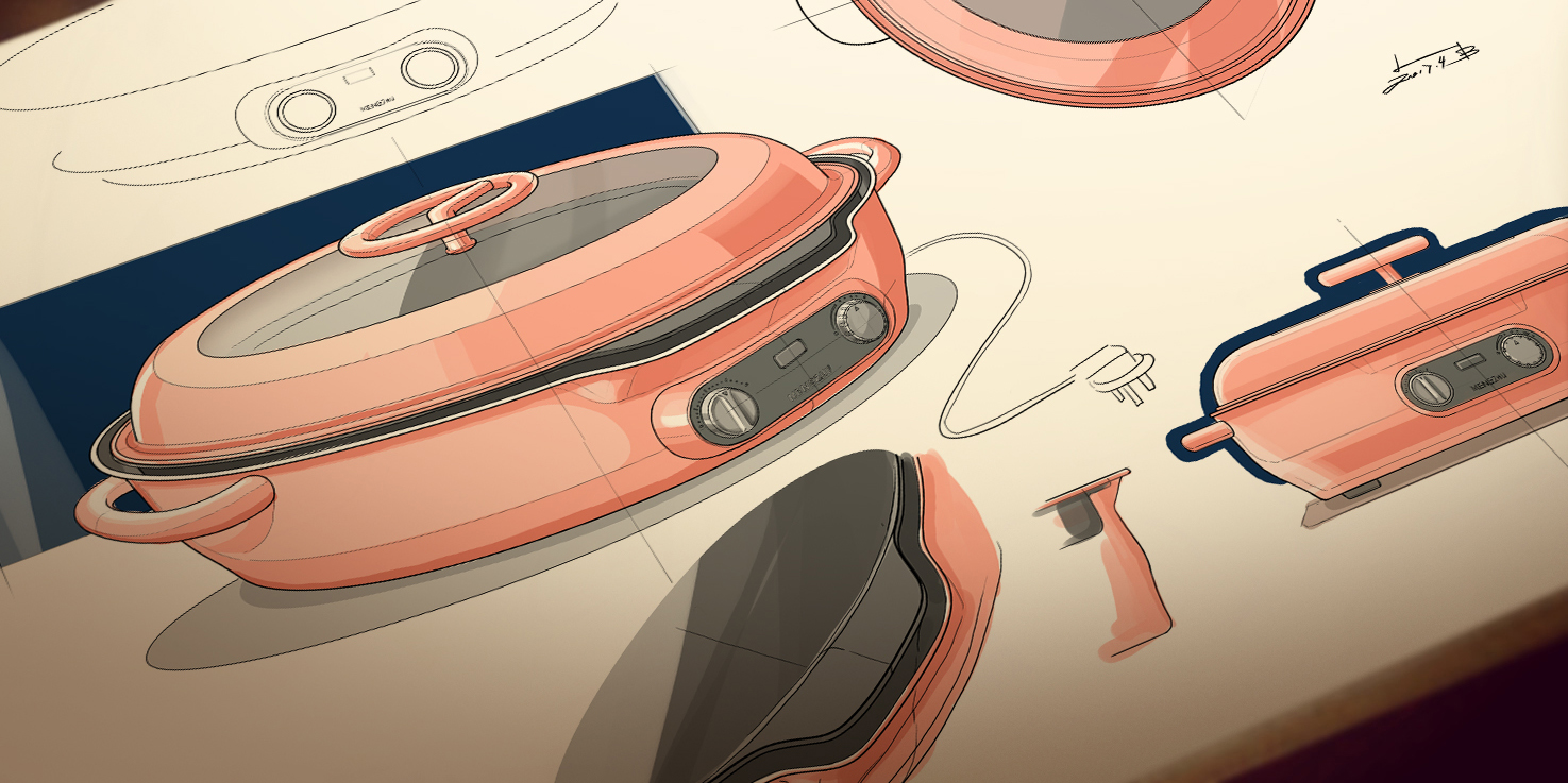 gognye，industrial design，Hand drawn，Retro，pot，Baking tray，